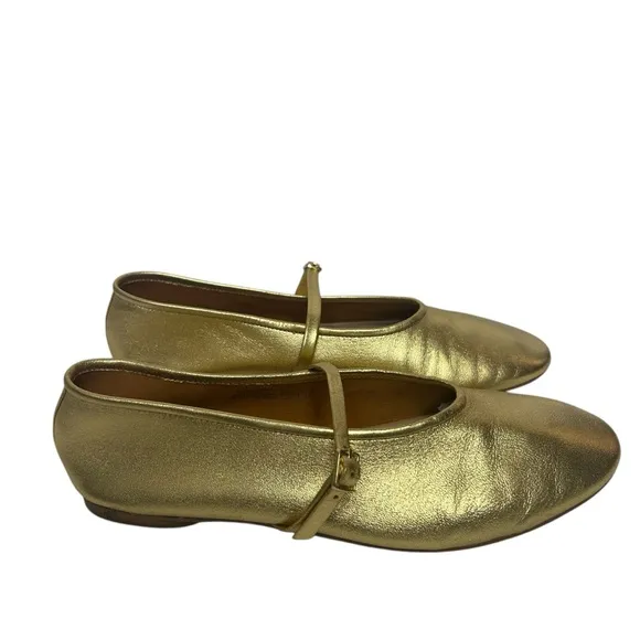 Zara Gold Women's Leather Ballet Flats Sz 40