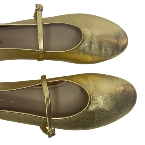 Zara Gold Women's Leather Ballet Flats Sz 40