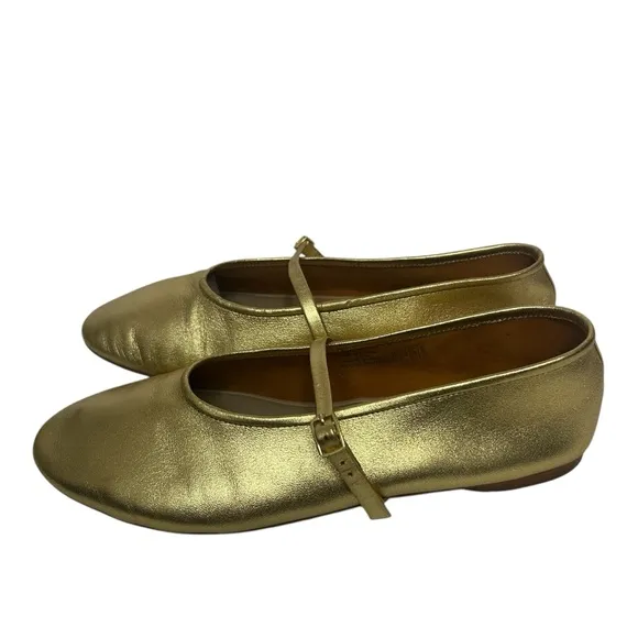 Zara Gold Women's Leather Ballet Flats Sz 40