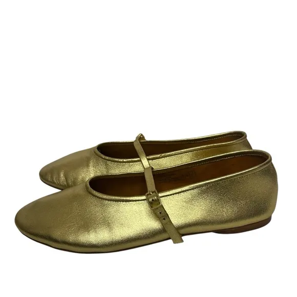 Zara Gold Women's Leather Ballet Flats Sz 40