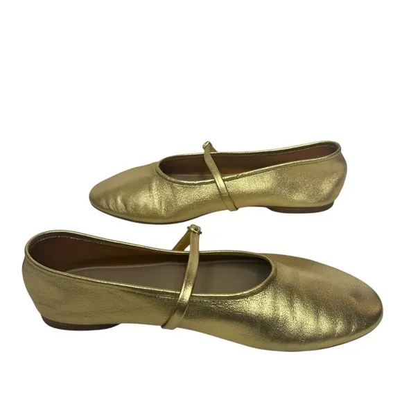 Zara Gold Women's Leather Ballet Flats Sz 40