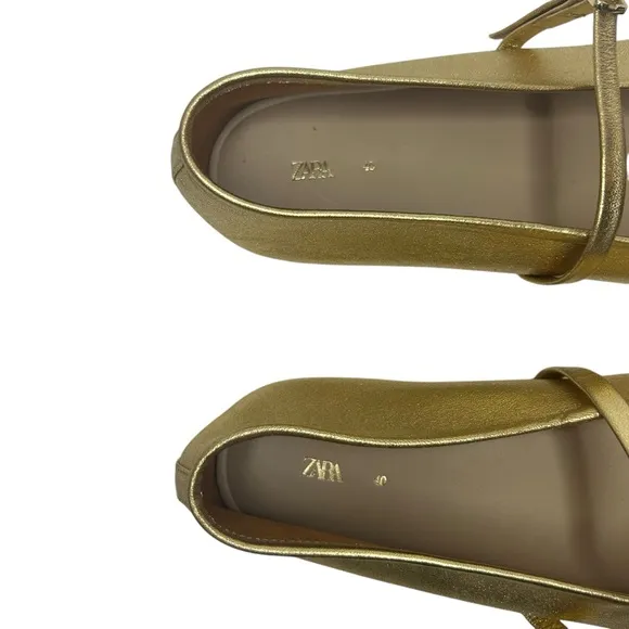 Zara Gold Women's Leather Ballet Flats Sz 40