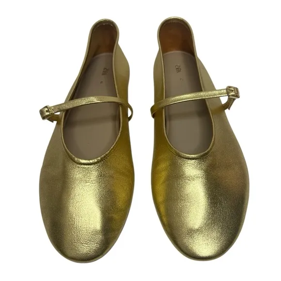 Zara Gold Women's Leather Ballet Flats Sz 40