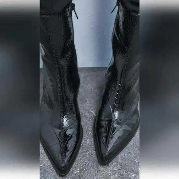 ZARA HEELED CROC ANKLE BOOTS