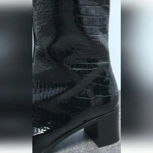 ZARA HEELED CROC ANKLE BOOTS