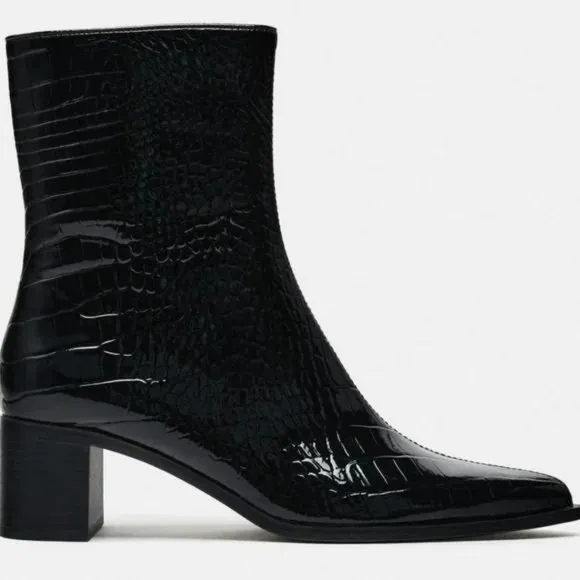 ZARA HEELED CROC ANKLE BOOTS