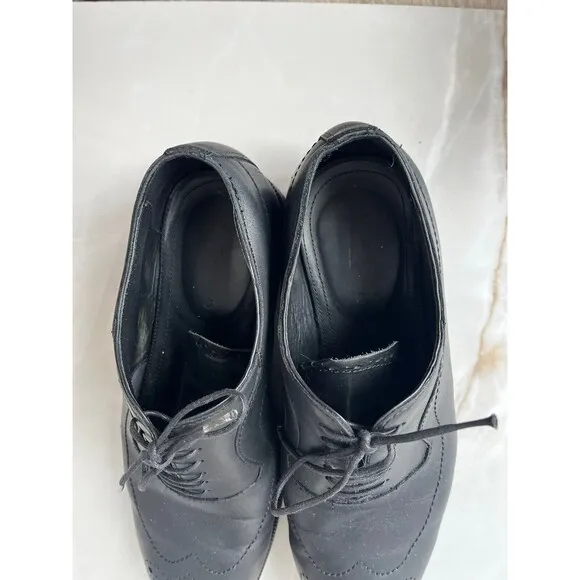 Zara Men Oxford Derby Lace Up Black Leather Dress Wingtip Shoes 40 Us 7