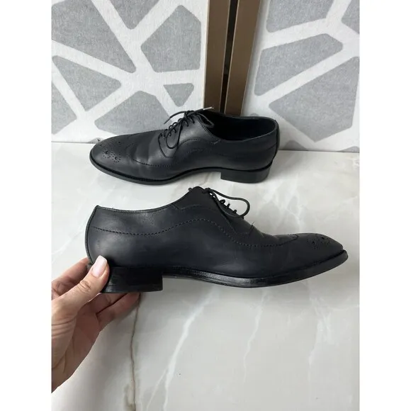 Zara Men Oxford Derby Lace Up Black Leather Dress Wingtip Shoes 40 Us 7