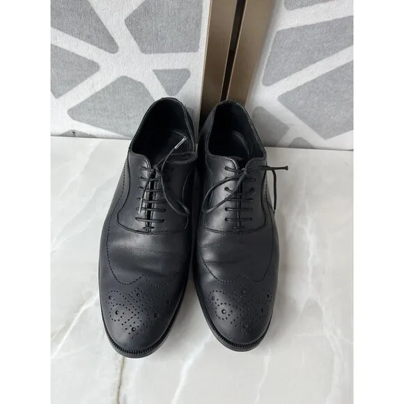 Zara Men Oxford Derby Lace Up Black Leather Dress Wingtip Shoes 40 Us 7