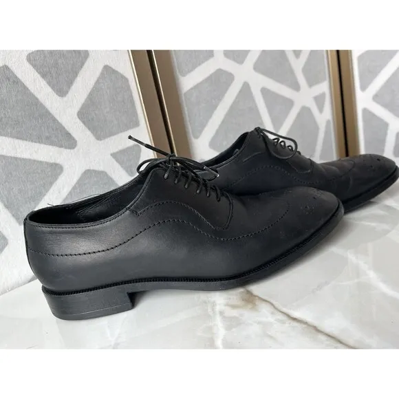 Zara Men Oxford Derby Lace Up Black Leather Dress Wingtip Shoes 40 Us 7