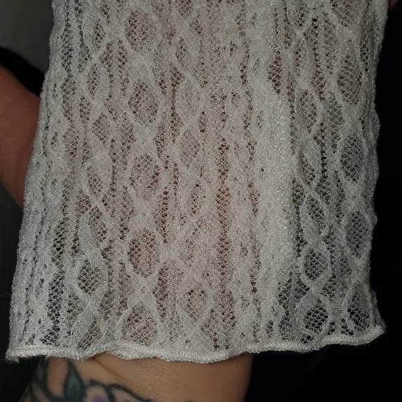 ZARA Open Back White Sheer Stretch Lace Long Sleeve Midi Dress Small