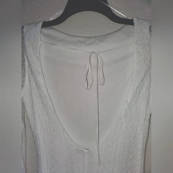 ZARA Open Back White Sheer Stretch Lace Long Sleeve Midi Dress Small