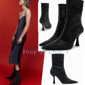 Zara RHINESTONE HIGH HEEL ANKLE BOOTS bloggers favorites