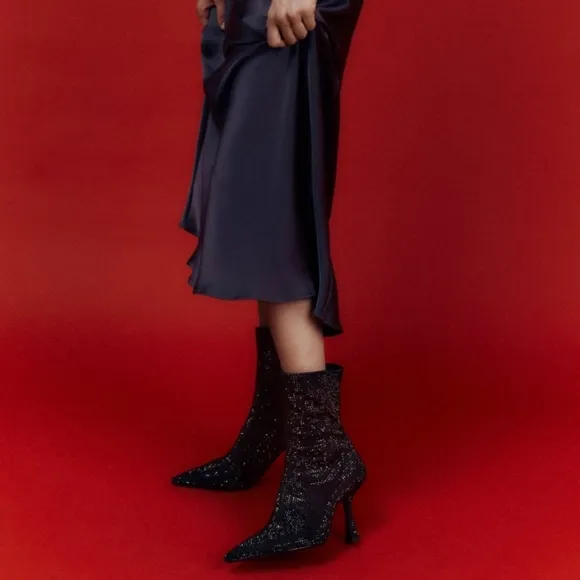 Zara RHINESTONE HIGH HEEL ANKLE BOOTS bloggers favorites