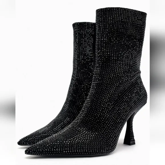 Zara RHINESTONE HIGH HEEL ANKLE BOOTS bloggers favorites