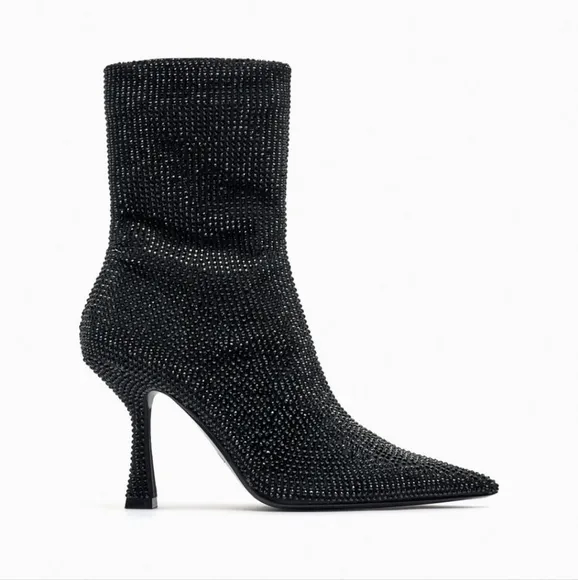 Zara RHINESTONE HIGH HEEL ANKLE BOOTS bloggers favorites