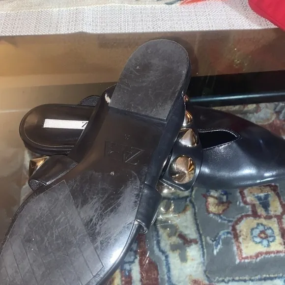 ZARA STUDDED POINTED FLATS / MULES BLACK &amp; GOLD