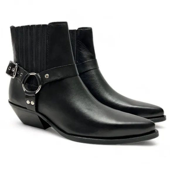 ZARA Women's Black Leather Ankle Western Boots Sz 6