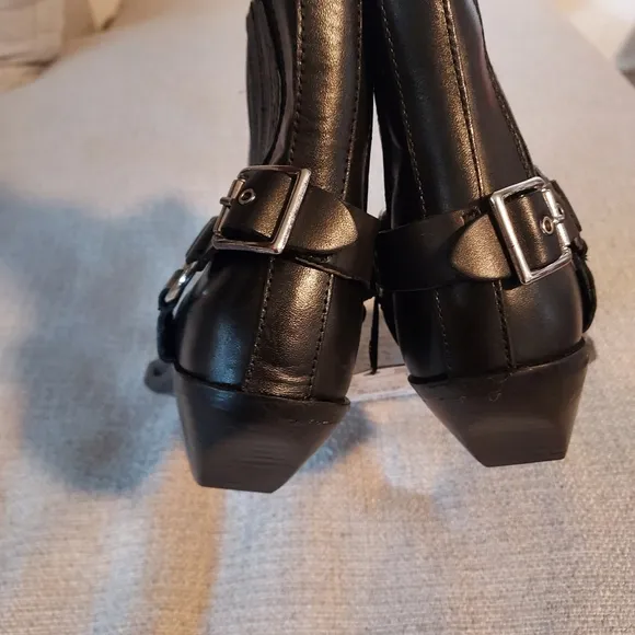 ZARA Women's Black Leather Ankle Western Boots Sz 6