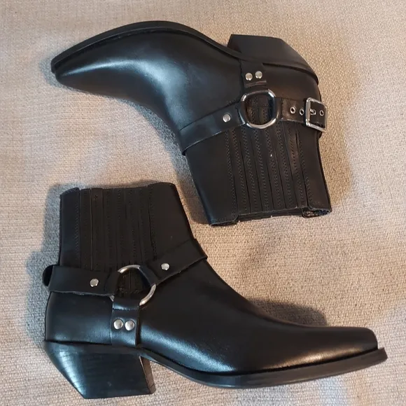ZARA Women's Black Leather Ankle Western Boots Sz 6