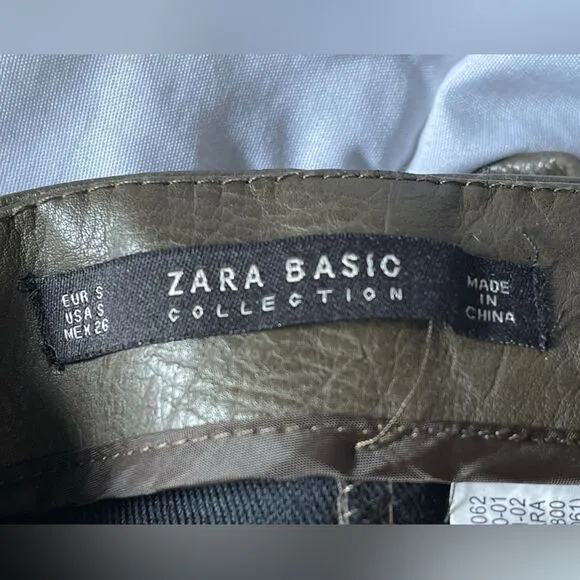 Zara Women’s Olive Green Vegan Leather Midi Skirt
