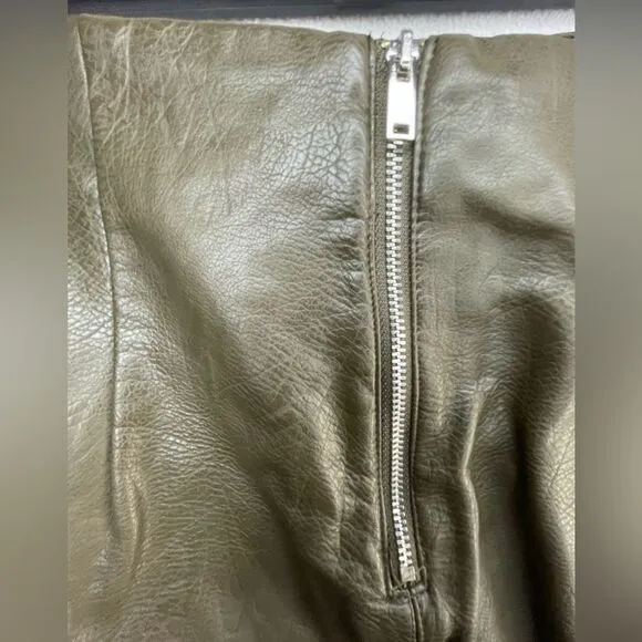 Zara Women’s Olive Green Vegan Leather Midi Skirt