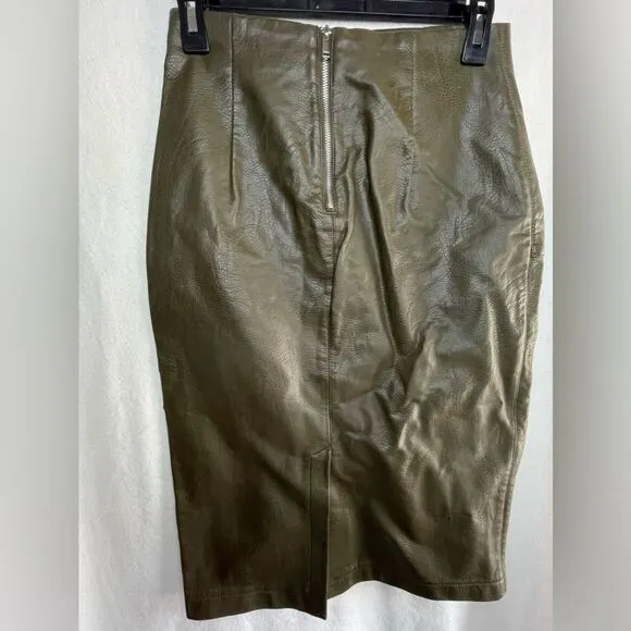 Zara Women’s Olive Green Vegan Leather Midi Skirt