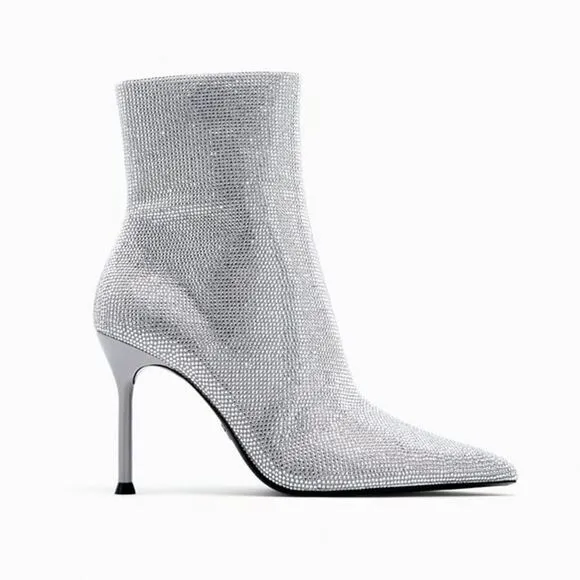 ZARA SPARKLY HIGH HEEL ANKLE BOOTS