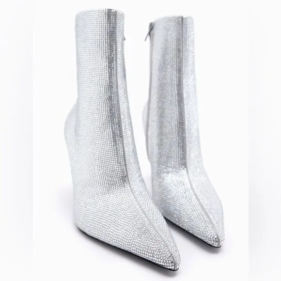 ZARA SPARKLY HIGH HEEL ANKLE BOOTS