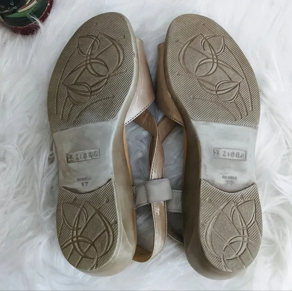 Ziera Dream Comfort Sandals Buff Beige Patent Leather Slingback Wedges