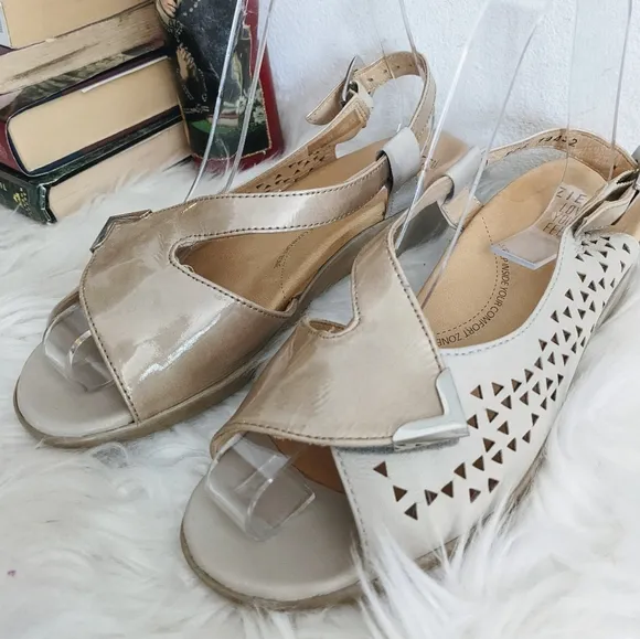 Ziera Dream Comfort Sandals Buff Beige Patent Leather Slingback Wedges