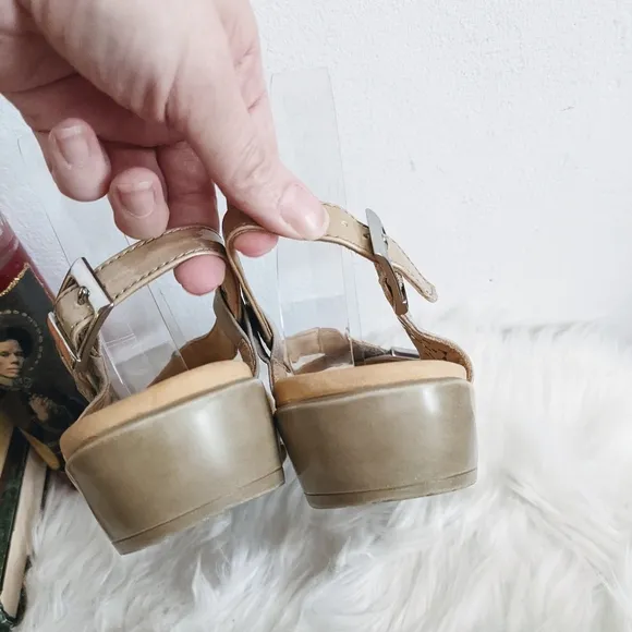 Ziera Dream Comfort Sandals Buff Beige Patent Leather Slingback Wedges