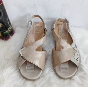 Ziera Dream Comfort Sandals Buff Beige Patent Leather Slingback Wedges