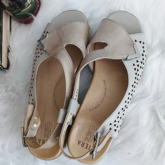 Ziera Dream Comfort Sandals Buff Beige Patent Leather Slingback Wedges