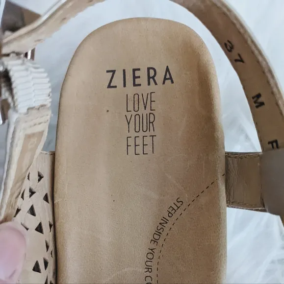 Ziera Dream Comfort Sandals Buff Beige Patent Leather Slingback Wedges