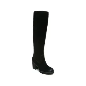 ZODIAC Womens Black Padma Round Toe Stacked Heel Leather Boots Shoes 8.5 M